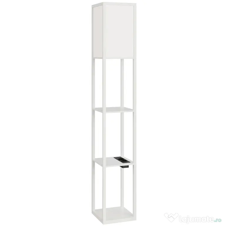 HOMCOM Lampă de Podea LED cu Rafturi, Lampă Modernă cu Comutator cu Pedală și Porturi USB, Temperatură de Culoare Reglabilă pentru Living și Dormitor, Alb | Aosom Romania