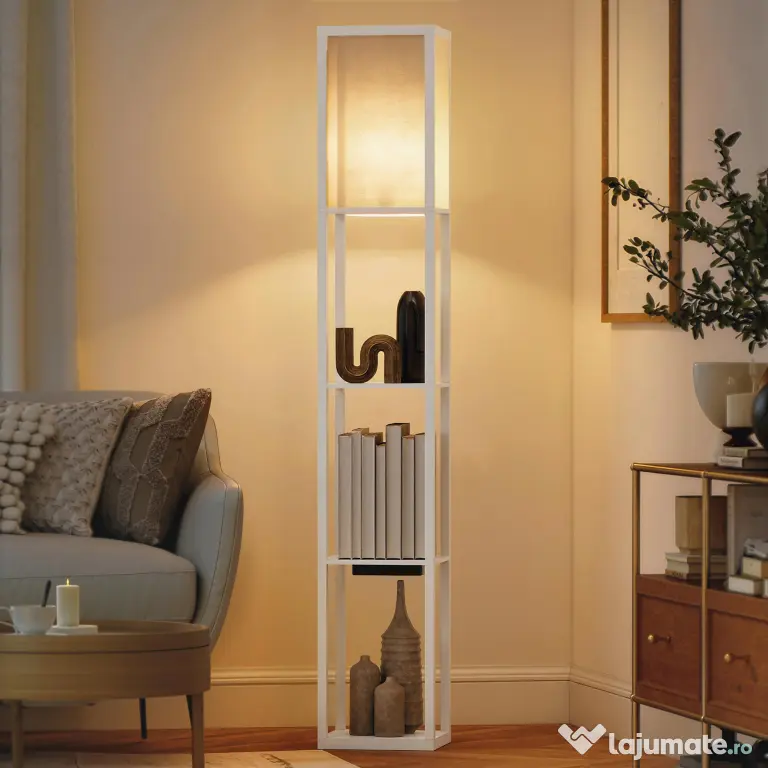 HOMCOM Lampă de Podea LED cu Rafturi, Lampă Modernă cu Comutator cu Pedală și Porturi USB, Temperatură de Culoare Reglabilă pentru Living și Dormitor, Alb | Aosom Romania