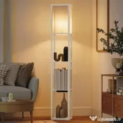 HOMCOM Lampă de Podea LED cu Rafturi, Lampă Modernă cu Comutator cu Pedală și Porturi USB, Temperatură de Culoare Reglabilă pentru Living și Dormitor, Alb | Aosom Romania 