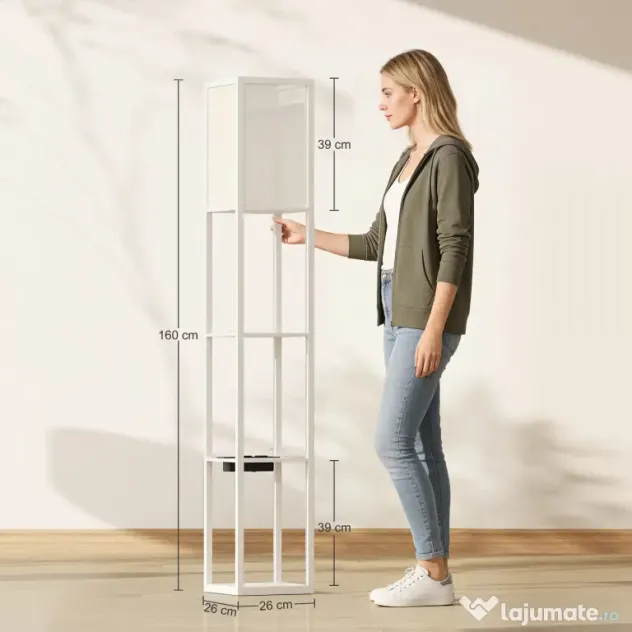 HOMCOM Lampă de Podea LED cu Rafturi, Lampă Modernă cu Comutator cu Pedală și Porturi USB, Temperatură de Culoare Reglabilă pentru Living și Dormitor, Alb | Aosom Romania