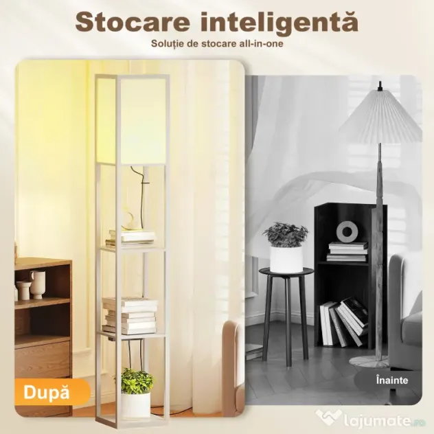 HOMCOM Lampă de Podea LED cu Rafturi, Lampă Modernă cu Comutator cu Pedală și Porturi USB, Temperatură de Culoare Reglabilă pentru Living și Dormitor, Alb | Aosom Romania