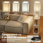 HOMCOM Lampă de Podea LED cu Rafturi, Lampă Modernă cu Comutator cu Pedală și Porturi USB, Temperatură de Culoare Reglabilă pentru Living și Dormitor, Alb | Aosom Romania 