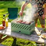 Outsunny Grătar Portabil pe Cărbune cu Ventilator Integrat pentru Exterior, Verde Deschis | Aosom Romania