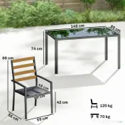 Outsunny Set Masă și Scaune de Grădină 7 Piese, Set pentru Prânz în Aer Liber cu Masă Dreptunghiulară din Sticlă Securizată, 6 Scaune, Perne, Cadru din Oțel Zincat pentru Terasă Balcon, Negru | Aosom Romania