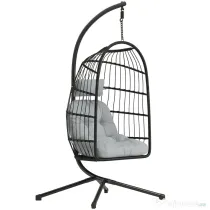 Outsunny Scaun Suspendat Tip Ou, Leagăn pentru Exterior cu Suport și Centură de Siguranță, Negru/Gri Deschis | Aosom Romania