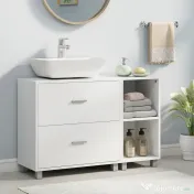 HOMCOM Dulap Modern pentru Chiuvetă, pentru Lavoare cu sau fără Picior, Alb | Aosom Romania 