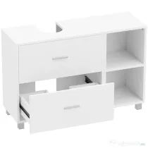 HOMCOM Dulap pentru baia de sub chiuvetă, cu 2 sertare și rafturi deschise, din lemn, 90x30x60 cm, alb