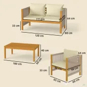 Outsunny Set de Grădină 4 Piese, Lemn de Salcâm, Conversație Terasă cu Perne Bej | Aosom Romania 