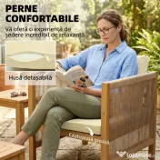 Outsunny Set de Grădină 4 Piese, Lemn de Salcâm, Conversație Terasă cu Perne Bej | Aosom Romania 