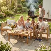 Outsunny Set de Grădină 4 Piese, Lemn de Salcâm, Conversație Terasă cu Perne Bej | Aosom Romania 