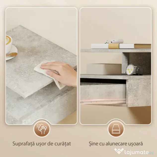 HOMCOM Set de 2 Noptiere Suspendate cu Sertar și Raft Deschis, 35x32x22.5 cm, Gri Ciment | Aosom Romania