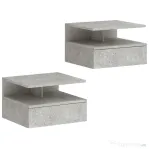 HOMCOM Set de 2 Noptiere Suspendate cu Sertar și Raft Deschis, 35x32x22.5 cm, Gri Ciment