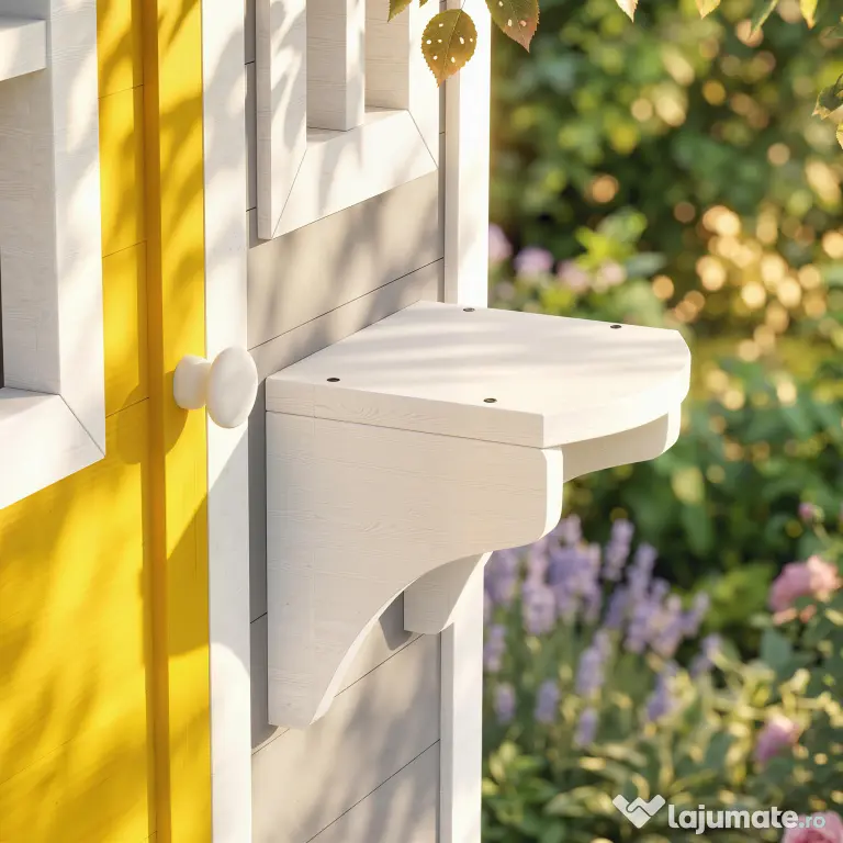 Outsunny Căsuță din Lemn pentru Copii 3-8 Ani, Căsuță de Grădină cu Ferestre, Acoperiș Înclinat, Ghivece și Jardiniere, Gri, Galben, Alb | Aosom Romania