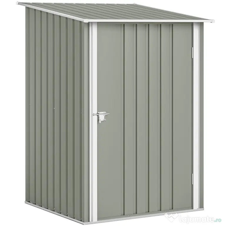 Outsunny Căsuță de Grădină 0.92m² din Oțel Galvanizat, Depozit pentru Unelte cu Ușă Batantă și Sistem de Blocare, Acoperiș Înclinat, 100x104x160 cm, Gri Deschis | Aosom Romania