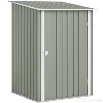 Outsunny Căsuță de Grădină 0.92m² din Oțel Galvanizat, Depozit pentru Unelte cu Ușă Batantă și Sistem de Blocare, Acoperiș Înclinat, 100x104x160 cm, Gri Deschis | Aosom Romania