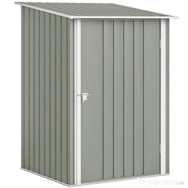 Outsunny Căsuță de Grădină 0.92m² din Oțel Galvanizat, Depozit pentru Unelte cu Ușă Batantă și Sistem de Blocare, Acoperiș Înclinat, 100x104x160 cm, Gri Deschis | Aosom Romania