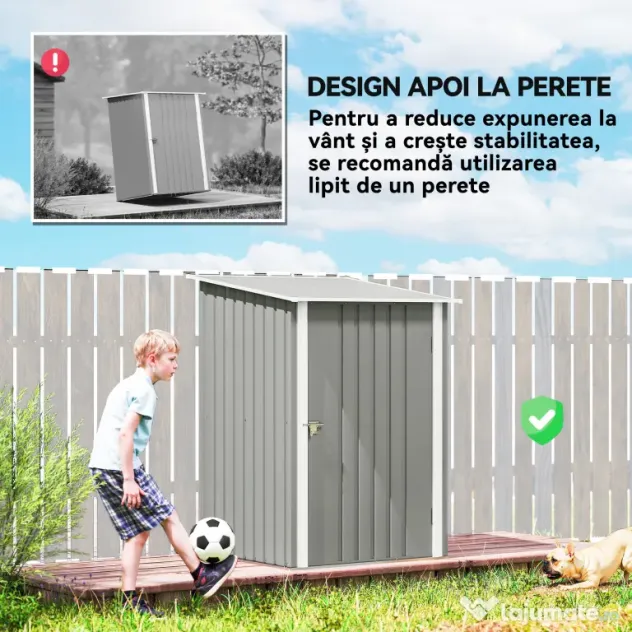 Outsunny Căsuță de Grădină 0.92m² din Oțel Galvanizat, Depozit pentru Unelte cu Ușă Batantă și Sistem de Blocare, Acoperiș Înclinat, 100x104x160 cm, Gri Deschis | Aosom Romania