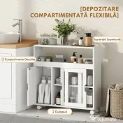 HOMCOM Dulap de Baie cu Roți, Raft Reglabil, Ușă Glisantă din Sticlă Călită, Alb | Aosom Romania 