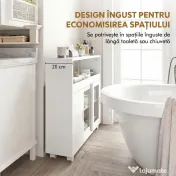 HOMCOM Dulap de Baie cu Roți, Raft Reglabil, Ușă Glisantă din Sticlă Călită, Alb | Aosom Romania 