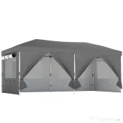 Outsunny Foișor Pliabil 3x6m Pop-Up cu 6 Pereți Laterali, Foișor de Grădină Reglabil pe Înălțime cu Saci de Nisip, Geantă cu Roți, UV50+ pentru Exterior, Gri Închis | Aosom Romania 