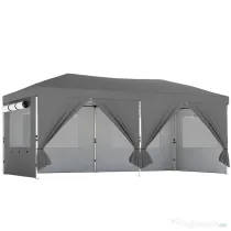 Outsunny Foișor Pliabil 3x6m Pop-Up cu 6 Pereți Laterali, Foișor de Grădină Reglabil pe Înălțime cu Saci de Nisip, Geantă cu Roți, UV50+ pentru Exterior, Gri Închis | Aosom Romania