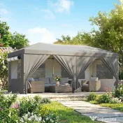 Outsunny Foișor Pliabil 3x6m Pop-Up cu 6 Pereți Laterali, Foișor de Grădină Reglabil pe Înălțime cu Saci de Nisip, Geantă cu Roți, UV50+ pentru Exterior, Gri Închis | Aosom Romania 