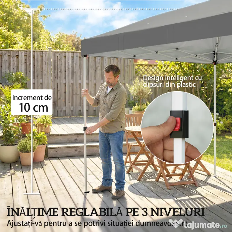 Outsunny Foișor Pliabil 3x6m Pop-Up cu 6 Pereți Laterali, Foișor de Grădină Reglabil pe Înălțime cu Saci de Nisip, Geantă cu Roți, UV50+ pentru Exterior, Gri Închis | Aosom Romania