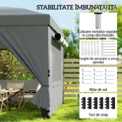 Outsunny Foișor Pliabil 3x6m Pop-Up cu 6 Pereți Laterali, Foișor de Grădină Reglabil pe Înălțime cu Saci de Nisip, Geantă cu Roți, UV50+ pentru Exterior, Gri Închis | Aosom Romania 