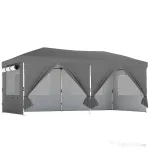 Outsunny Foișor Pliabil 3x6m Pop-Up cu 6 Pereți Laterali, Foișor de Grădină Reglabil pe Înălțime cu Saci de Nisip, Geantă cu Roți, UV50+ pentru Exterior, Gri Închis