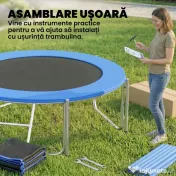 SPORTNOW Trambulină Elastică pentru Adulți Ø244cm, Covor Elastic pentru Adulți cu Plasă de Protecție, Scară cu 2 Trepte, Protecție pentru Arcuri, Structură din Oțel, Capacitate 100kg, Albastru | Aosom Romania