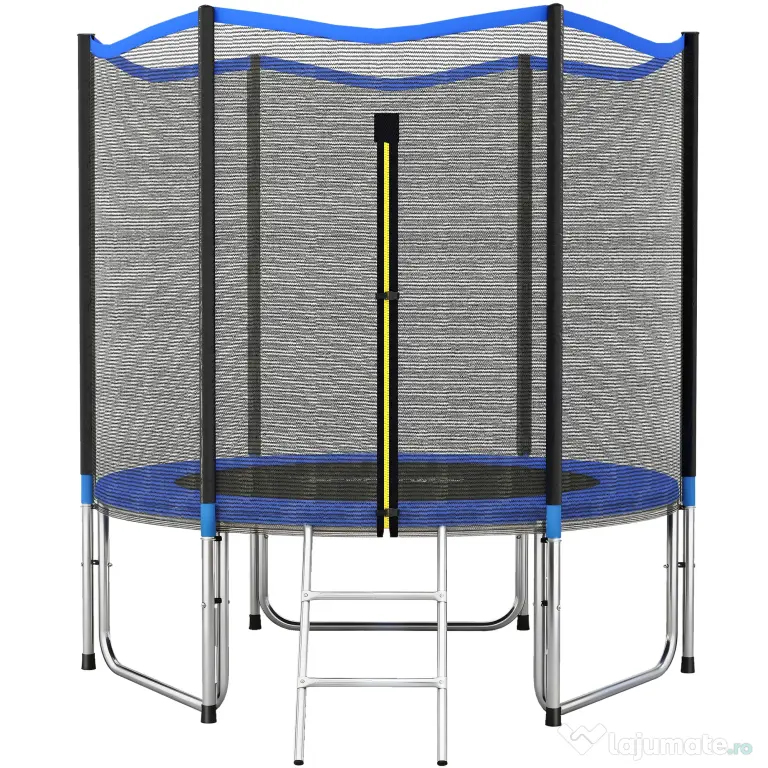 SPORTNOW Trambulină Elastică pentru Adulți Ø244cm, Covor Elastic pentru Adulți cu Plasă de Protecție, Scară cu 2 Trepte, Protecție pentru Arcuri, Structură din Oțel, Capacitate 100kg, Albastru