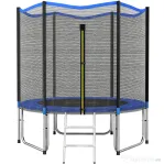 SPORTNOW Trambulină Elastică pentru Adulți Ø244cm, Covor Elastic pentru Adulți cu Plasă de Protecție, Scară cu 2 Trepte, Protecție pentru Arcuri, Structură din Oțel, Capacitate 100kg, Albastru