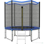 SPORTNOW Trambulină Elastică pentru Adulți Ø244cm, Covor Elastic pentru Adulți cu Plasă de Protecție, Scară cu 2 Trepte, Protecție pentru Arcuri, Structură din Oțel, Capacitate 100kg, Albastru
