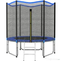 SPORTNOW Trambulină Elastică pentru Adulți Ø244cm, Covor Elastic pentru Adulți cu Plasă de Protecție, Scară cu 2 Trepte, Protecție pentru Arcuri, Structură din Oțel, Capacitate 100kg, Albastru