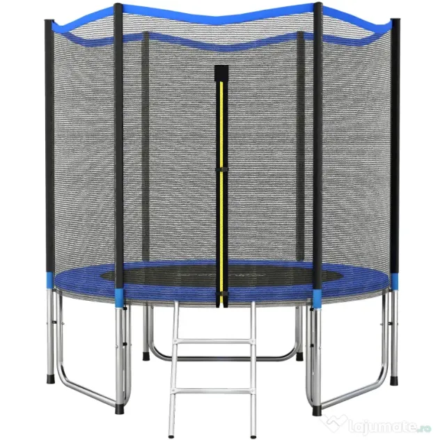 SPORTNOW Trambulină Elastică pentru Adulți Ø244cm, Covor Elastic pentru Adulți cu Plasă de Protecție, Scară cu 2 Trepte, Protecție pentru Arcuri, Structură din Oțel, Capacitate 100kg, Albastru