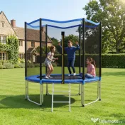 SPORTNOW Trambulină Elastică pentru Adulți Ø244cm, Covor Elastic pentru Adulți cu Plasă de Protecție, Scară cu 2 Trepte, Protecție pentru Arcuri, Structură din Oțel, Capacitate 100kg, Albastru