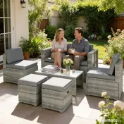 Outsunny Set de Grădină din Ratan 6 Locuri, Design Compact, Gri Închis | Aosom Romania