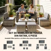 Outsunny Set de Grădină din Ratan 6 Locuri, Design Compact, Gri Închis | Aosom Romania