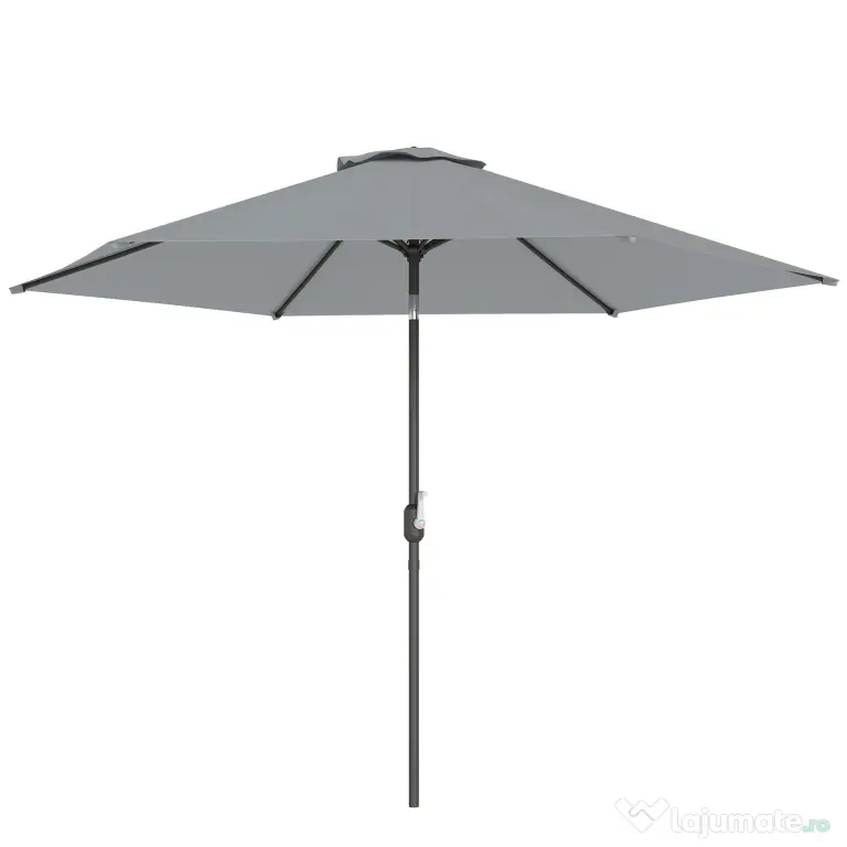 Outsunny Umbrelă de Grădină 3x3 m Înclinabilă cu Deschidere prin Manivelă, Umbrelă de Exterior cu Husă, Anti-UV 30+ din Metal și Poliester 180 g/㎡, Gri | Aosom Romania
