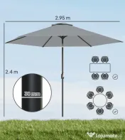 Outsunny Umbrelă de Grădină 3x3 m Înclinabilă cu Deschidere prin Manivelă, Umbrelă de Exterior cu Husă, Anti-UV 30+ din Metal și Poliester 180 g/㎡, Gri | Aosom Romania