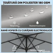 Outsunny Umbrelă de Grădină 3x3 m Înclinabilă cu Deschidere prin Manivelă, Umbrelă de Exterior cu Husă, Anti-UV 30+ din Metal și Poliester 180 g/㎡, Gri | Aosom Romania