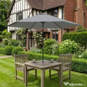 Outsunny Umbrelă de Grădină 3x3 m Înclinabilă cu Deschidere prin Manivelă, Umbrelă de Exterior cu Husă, Anti-UV 30+ din Metal și Poliester 180 g/㎡, Gri | Aosom Romania