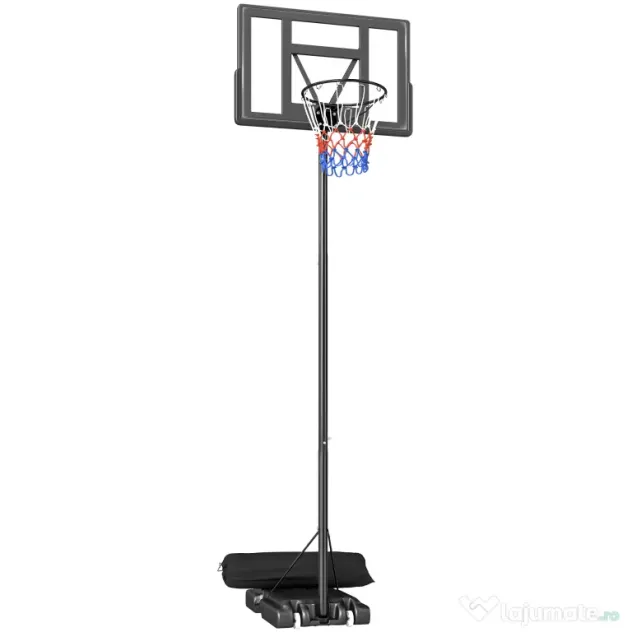SPORTNOW Coș de Baschet Exterior Reglabil pe Înălțime 135-305 cm, Coș de Baschet cu Roți, Bază Umplibilă, Sac de Greutate, Panou Rezistent, Portabil pentru Interior și Exterior, Negru | Aosom Romania