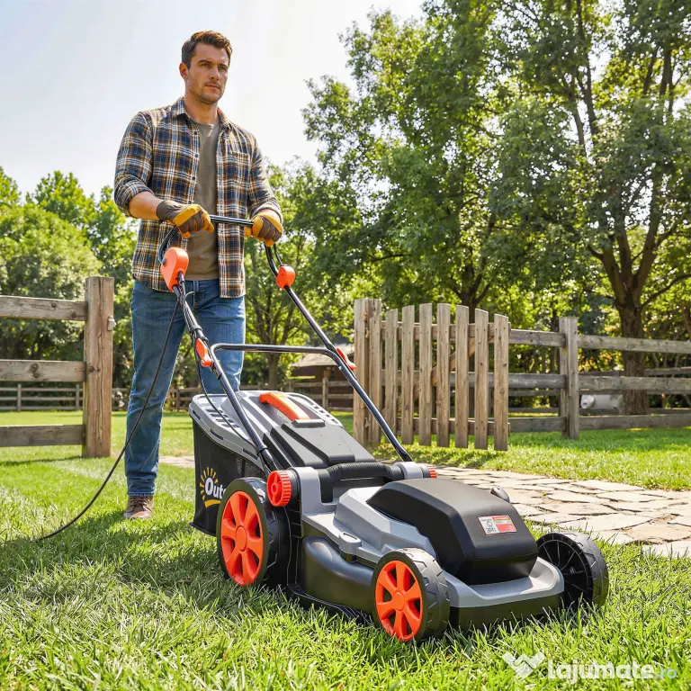 Outsunny Mașină de Tuns Iarba Electrică 1800W cu Lățime de Tăiere de 40cm, Funcție Mulching și Sac de 50L, Mâner Reglabil și Detașabil, 6 Niveluri de Tăiere, Gri Deschis | Aosom Romania