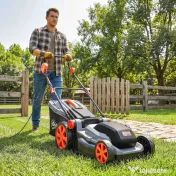 Outsunny Mașină de Tuns Iarba Electrică 1800W cu Lățime de Tăiere de 40cm, Funcție Mulching și Sac de 50L, Mâner Reglabil și Detașabil, 6 Niveluri de Tăiere, Gri Deschis | Aosom Romania 