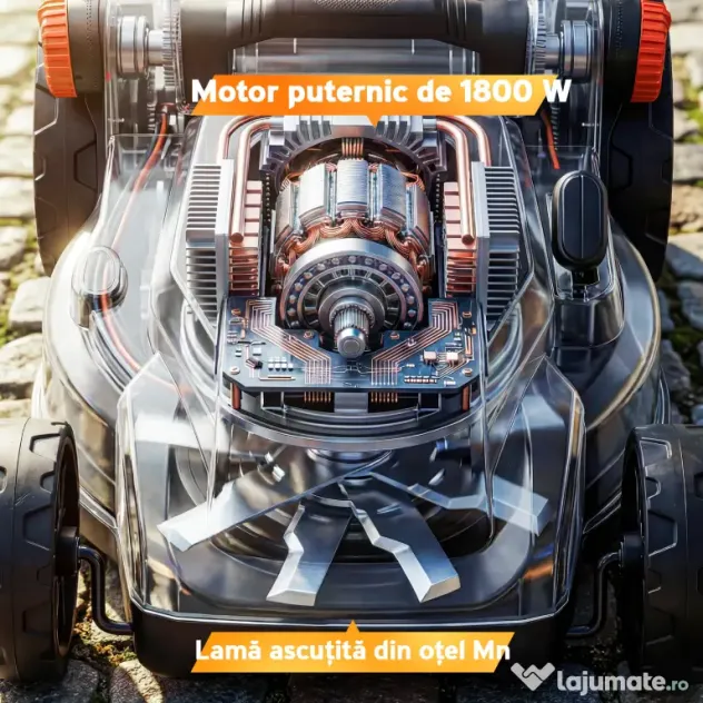 Outsunny Mașină de Tuns Iarba Electrică 1800W cu Lățime de Tăiere de 40cm, Funcție Mulching și Sac de 50L, Mâner Reglabil și Detașabil, 6 Niveluri de Tăiere, Gri Deschis | Aosom Romania