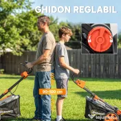 Outsunny Mașină de Tuns Iarba Electrică 1800W cu Lățime de Tăiere de 40cm, Funcție Mulching și Sac de 50L, Mâner Reglabil și Detașabil, 6 Niveluri de Tăiere, Gri Deschis | Aosom Romania 