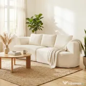 HOMCOM Canapea 3 Locuri Modulară 260cm Fără Structură cu Șezut Generos, Pernă Groasă, 3 Perne, din Catifea, Crem | Aosom Romania 