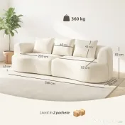 HOMCOM Canapea 3 Locuri Modulară 260cm Fără Structură cu Șezut Generos, Pernă Groasă, 3 Perne, din Catifea, Crem | Aosom Romania 