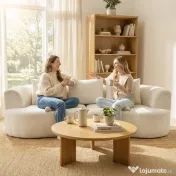 HOMCOM Canapea 3 Locuri Modulară 260cm Fără Structură cu Șezut Generos, Pernă Groasă, 3 Perne, din Catifea, Crem | Aosom Romania 